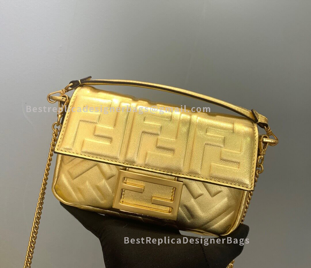 Fendi Baguette Mini Gold Sheepskin Bag GHW 0135S